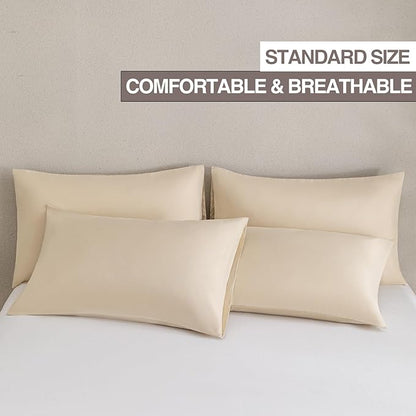 MINIPANDA Beige Pillow Cases Standard Size Set of 4 - Super Soft, Smooth and Breathable Standard Pillow Cases- Envelope Design - Machine Washable Lightweight (20X26 Inches (4 Piece))