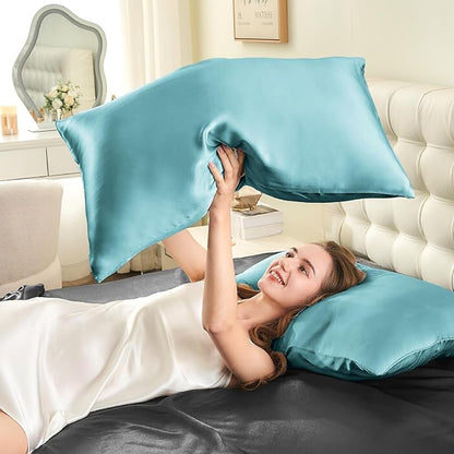 INFIIXSO Mulberry Silk Pillowcase for Hair and Skin, Silk Pillow Cases King Size with Hidden Zipper 20"x40", Extraordinary Smooth and Soft Cooling Pillow Cases for Hot Sleepers(Ocean Mist, 1 Pack)