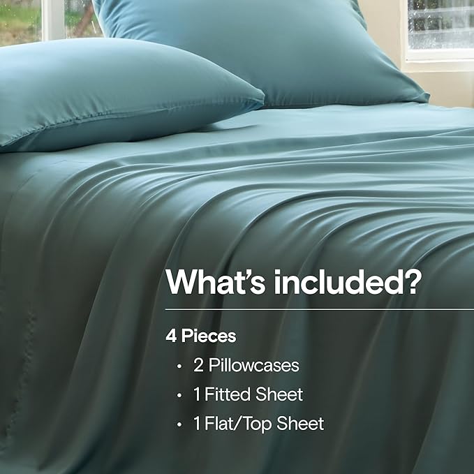 DOZ Sheet Set, 100% Viscose derived from Bamboo, Organically Grown, Buttery Soft, Cooling Sheets, High GSM, Deep Pockets - 4 Piece - 2 Pillowcases 1 Fitted 1 Top Sheet (Teal, Cal King)
