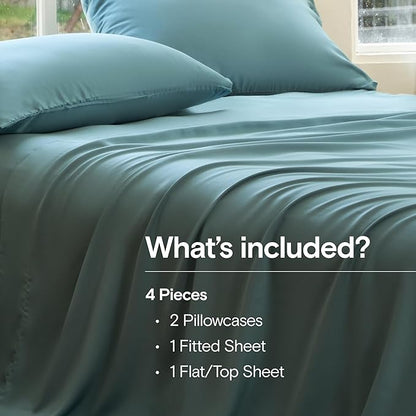 DOZ Sheet Set, 100% Viscose derived from Bamboo, Organically Grown, Buttery Soft, Cooling Sheets, High GSM, Deep Pockets - 4 Piece - 2 Pillowcases 1 Fitted 1 Top Sheet (Teal, King)