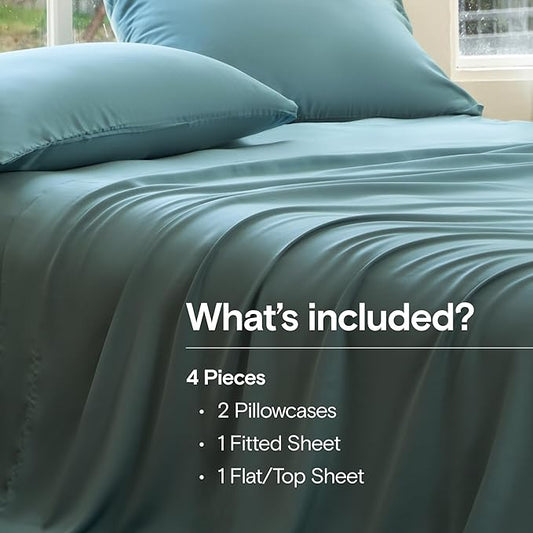 DOZ Sheet Set, 100% Viscose derived from Bamboo, Organically Grown, Buttery Soft, Cooling Sheets, High GSM, Deep Pockets - 4 Piece - 2 Pillowcases 1 Fitted 1 Top Sheet (Teal, King)