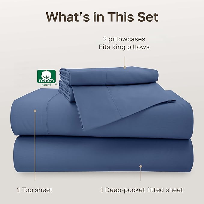 California Design Den - Bedsheet King Size Set, Soft 100% Cotton Sheets Deep Pockets Set, Snug Fit Elastic, 500 Thread Count Sateen, Sheet Sets for Bed (Navy Blue)