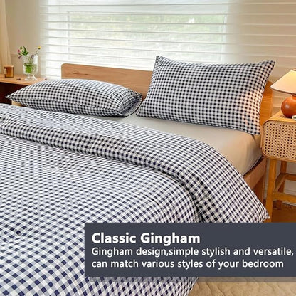 NSNLGSGC Twin Comforter Set, Navy Gingham Bedding Comforter Sets, Blue Grid Bed Comforter 2 Pieces (1 Comforter, 1 Pillowcase)