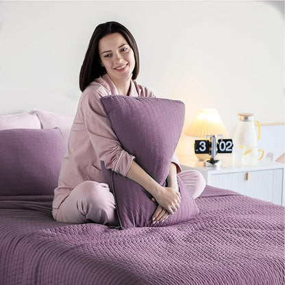 KASENTEX King XL Quilt Set 108"x98" – Soft Washed 3-Layer Lightweight Bedspread, Minimalist Nordic Design, All-Season Spring & Summer Quilt Set (1 Quilt + 2 Pillow Shams),Grape Jam Purple