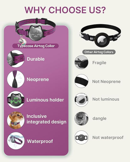 AirTag Cat Collar, Reflective Breakaway Collar, Hidden Holder with Bell | Compatible with Apple AirTag 1st & 2nd Gen, Lightweight Water-Resistant Strap for Cats, AirTag Not Included