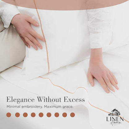 Linen Home 100% Cotton Percale Pearl Stitch Pillowcases Queen/Standard Size, Peach, 2 Pieces of Pillow Case, Crisp and Cool Strong Bed Linen, 20 inches X 30 inches