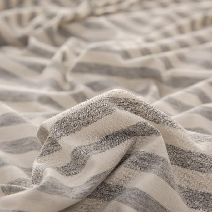 PURE ERA Jersey Knit Pillowcases 100% T-Shirt Cotton Super Soft Comfy Breathable, Set of 2, Standard 20" x 26", Grey & White Stripe