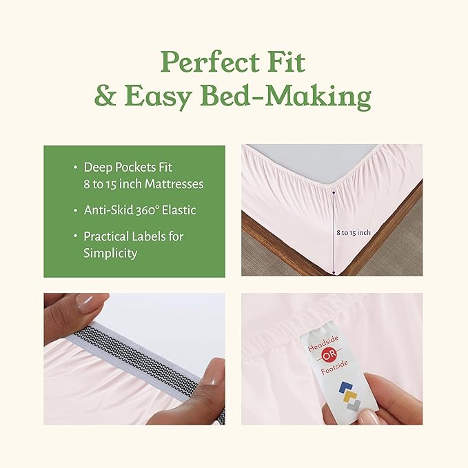 California Design Den California King Sheets Set - Soft 100% Organic Cotton, Deep Pockets, Crisp Percale Cotton Sheets, Breathable and Durable Bedding Set (Pink - Chalky Tone)