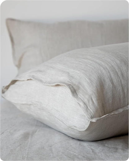 XZ XIFA King Standard Pillowcases - 2 Pack - Envelope Closure - 100% Natural Washed French Flax, Breathable, Durable, Textured Pillow Covers 20"x36"(King Standard, Linen/Natural Linen)