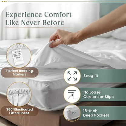 800TC Egyptian Cotton Sheets Queen Sheet Set Deep Pocket, 100% Cotton Sateen Bed Sheets Queen Size Set, No Pill Soft Naturally Cool Breathable Elasticated Sheet & Pillowcase Sets - Lavender