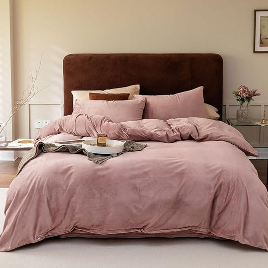 Cottonight Pink Velvet Comforter Set Queen Dusty Pink Flannel Bedding Comforter Set Queen Plain Blush Pink Winter Blanket Quilts Modern Sherpa Micromink 3 Piece Bedding Set