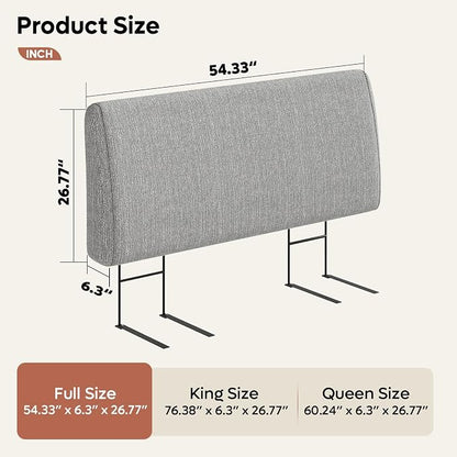 4.7” Headboard for Full Size Bed, No Drill Needed, Gray | 5-Min Assembly, Upholstered Headboard for 8–14 Inch Mattress, Washable Cover, Perfect for Renters Dorm Kids Pet