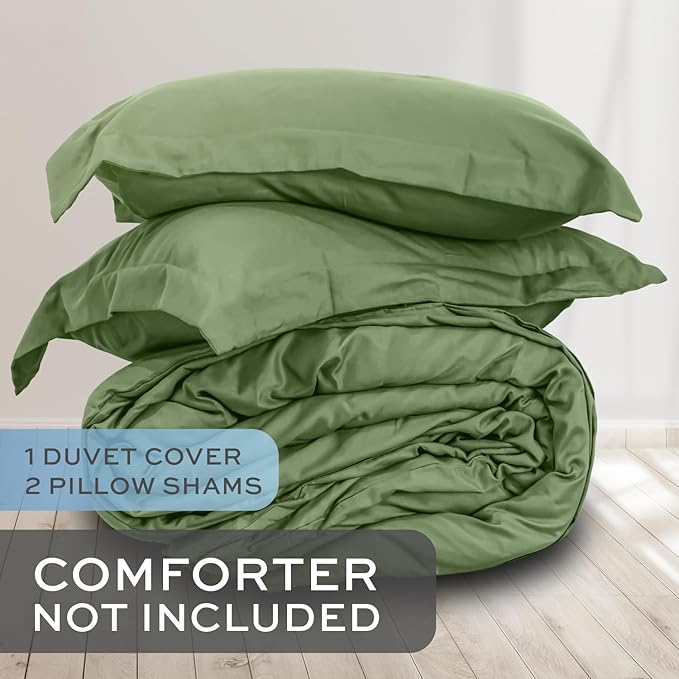 White Classic Sage Green Duvet Cover King Size, Microfiber Duvet Cover with Zipper, Duvet Cover Set with 2 Pillow Shams, Luxury Soft Comforter Cover King Size, 104 x 90 | Comforter Not Included