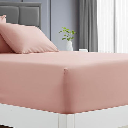 Clara Clark Flex Top King Sheets - Hotel Luxury 6 Piece Bed Sheets for Top Split King Bed - Soft Bedding Sheets & Pillowcases, Head Split King Size. Peach Beige
