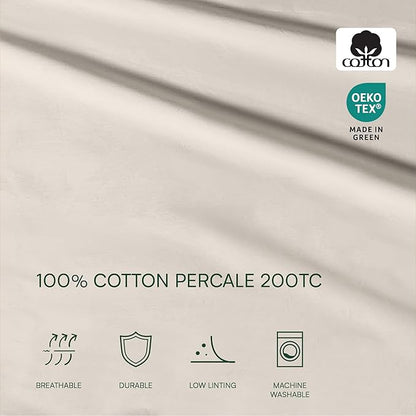Lacoste 100% Cotton Percale 3-Piece Sheet Set – Cool, Crisp, Matte, and Durable, Oeko-Tex Certified – Solid, Pumice Stone, Twin XL
