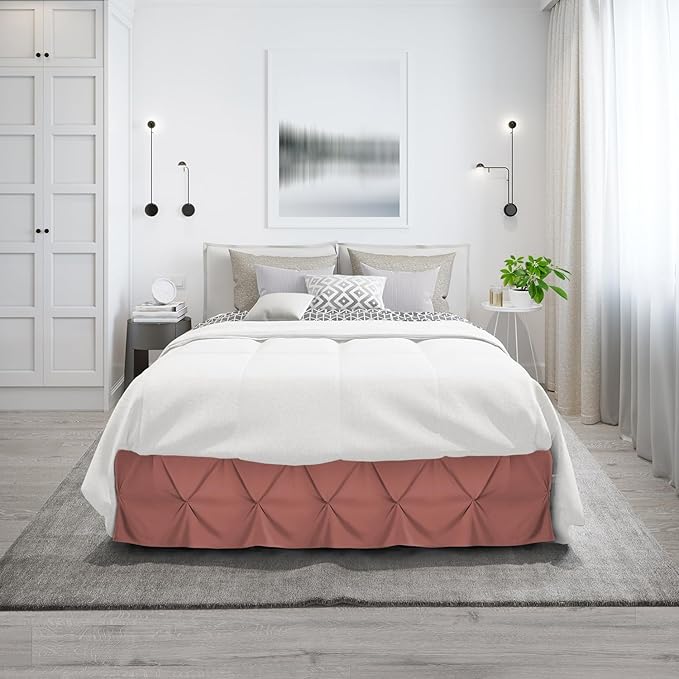 Nestl Pink Clay Bed Skirt Cal King Size, Pinch Pleat Cal King Bed Skirt, 14" Inch Drop Cal King Bedskirt, Hotel Quality Bed Skirts, Microfiber Bedskirt for Cal King Bed, Pink Clay Cal King Bed Skirt