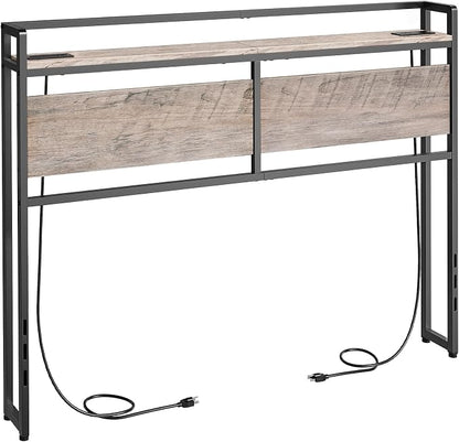 HOOBRO Full Size Headboard, Headboard with 2 Outlets and 4 USB Ports, Adjustable Height, Storage Rack, Sturdy and Stable, Easy Assembly, Greige and Black