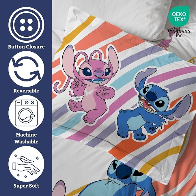 Jay Franco Duvet Cover Set – 3 Piece Comforter Cover and Sham Set, Super Soft Cozy Kids Bedding (Insert Not Included) White - Lilo and Stitch, Full