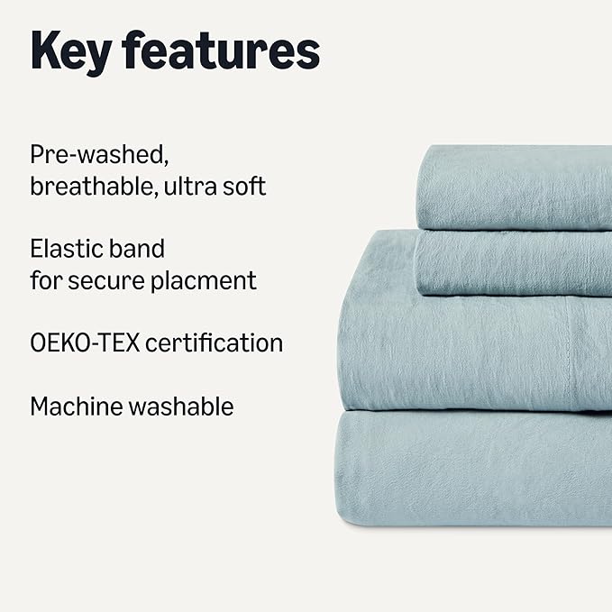 Amazon Basics Brushed Microfiber Sheet Set, Extra Soft with Natural Texture, 4-Piece, Full, Blue, Deep Pocket