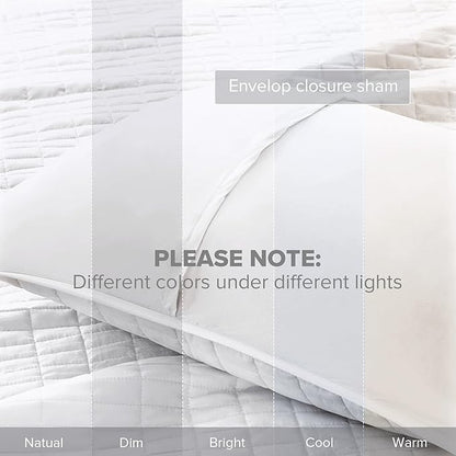 Comfort Spaces Kienna Quilt Set- Double Sided Stitching Design Summer Blanket, Lightweight, Soft, All Season Bedding Layer, Matching Sham, White, Coverlet Twin/Twin XL(66"x90") 2 Piece