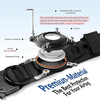 2026 Upgrade Military Tactical Dog Collar with Waterproof AirTag Holder - Heavy Duty Nylon GPS Tracking Collar with Control Handle & Metal Buckle for Medium Large Dogs (Khaki, L)
