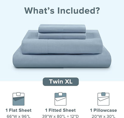 Comfort Spaces 100% Cotton Sheet Set Breathable, Lightweight, Soft with 12" Elastic Pocket Fits up to 14" Mattress, All Season Cozy Bedding, Matching Pillow Case, Twin XL Blue 3 Piece