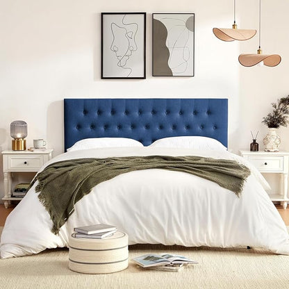 Tufted Upholstered Headboard Full Size, Adjustable Height 37- 51 in, Blue | Sturdy and Durable Solid Wood Full XL Headboard, Fabric Full Headboard Only, Modern Button Diamond Design Head Board