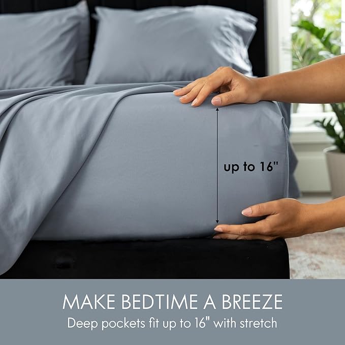 ClevaHome Queen Size Sheet Set - 6 Piece Soft Breathable Luxury Bed Sheet Set - Shrinkage & Fade Resistant Embroidered Bedding Sheet with Deep Pocket, 2 Extra Pillowcases (Queen, Quarry)