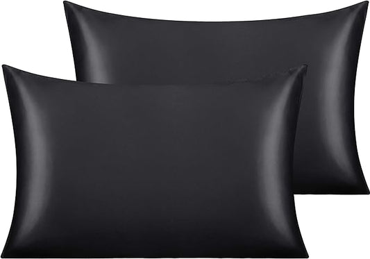 NTBAY 2 Pack Satin Queen Pillowcases for Hair and Skin, Luxurious and Silky Pillow Cases with Envelope Closure, 20x30 Inches, Black