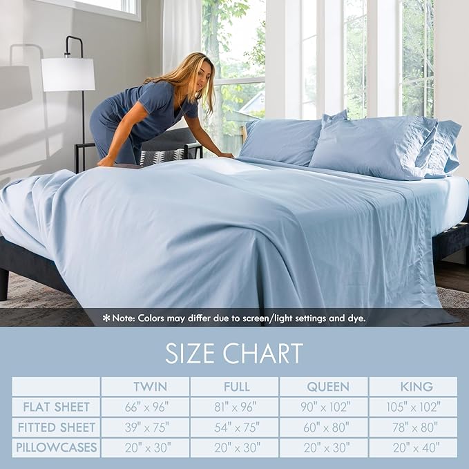 ClevaHome King Size Sheet Set - 6 Piece Soft Breathable Luxury Bed Sheet Set - Shrinkage & Fade Resistant Embroidered Bedding Sheet with Deep Pocket, 2 Extra Pillowcases (King, Chambray Blue)