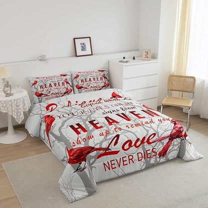 Feelyou Cardinal Bird Comforter Set Full Size Farmhouse Red Birds Bedding Set for Girls Boys Women Men Tree Branches Decor Comforter Nature Comforter with 2 Pillow Case
