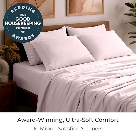 Mellanni Full Sheet Set - 6-Piece Iconic Collection Bedding, (Including 4 Pillowcases), 21-Inch Extra Deep Pocket, Easy Care, Ultra Soft, Cooling Sheets, Brushed Microfiber - Blush Pink