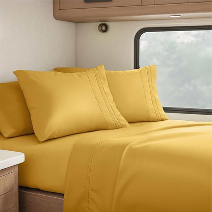 Clara Clark RV Queen Sheets, 6 Piece RV Sheets Set - Hotel Luxury Sheets for RV Bunks, Super Soft Bedding Set, Short Queen,Camel Gold