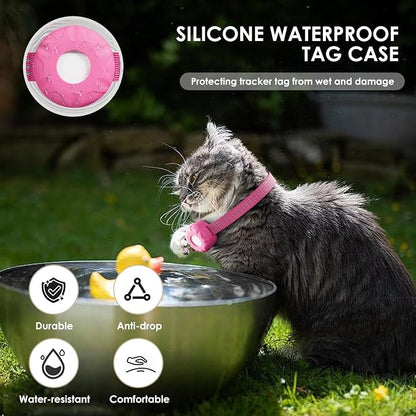 Cat Tracker, GPS Tracker Compatible with Apple Find My App(Only iOS),Cat Tracker Collar with Bell and Safety Elastic Buckle,No Monthly Fee,Territory & Location History,Pink