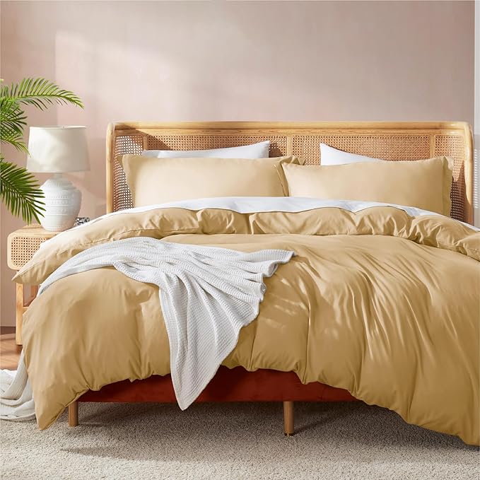 Nestl Camel Gold Duvet Cover King Size - Soft Double Brushed King Duvet Cover Set, 3 Piece, with Button Closure, 1 Duvet Cover 104x90 inches and 2 Pillow Shams