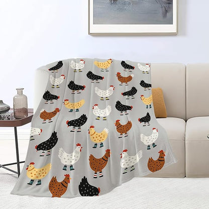Chicken Blanket Super Soft Warm Fluffy Fleece Flannel Hen Animal Throw Blanket Cozy Fuzzy Plush Stuff Bedding Blankets Gifts for Women Kids Boys Girls Adults 50"X40"