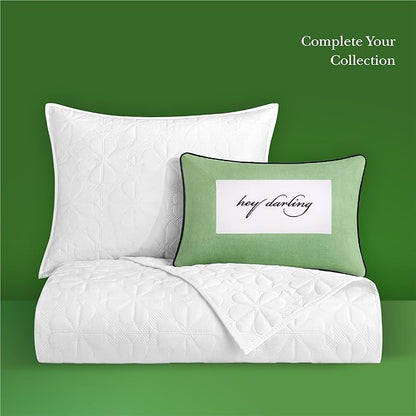 kate spade new york Spade Floral Euro Sham, 26" x 26" Spring Pillow Cover, Single 100% Cotton Sateen Cover, Machine Washable, Bright White