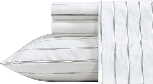 Nautica - Queen Bed Sheets, Lightweight Cotton Percale Bedding Set with Matching Pillowcases, Crisp & Cool, Oeko-Tex Certified (Skippers Island Green)
