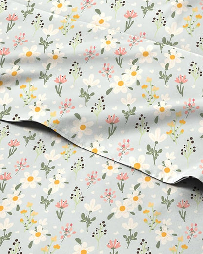 Floral Sheets - Flower Print Bed Sheet Set - 1 Flat, 1 Fitted & 1 Pillowcase w/ Deep Pockets - Comfy, Cozy, Wrinkle & Fade Free - Boho Botanical Bedding - Soft, Breathable & Cooling - Twin XL Size Set