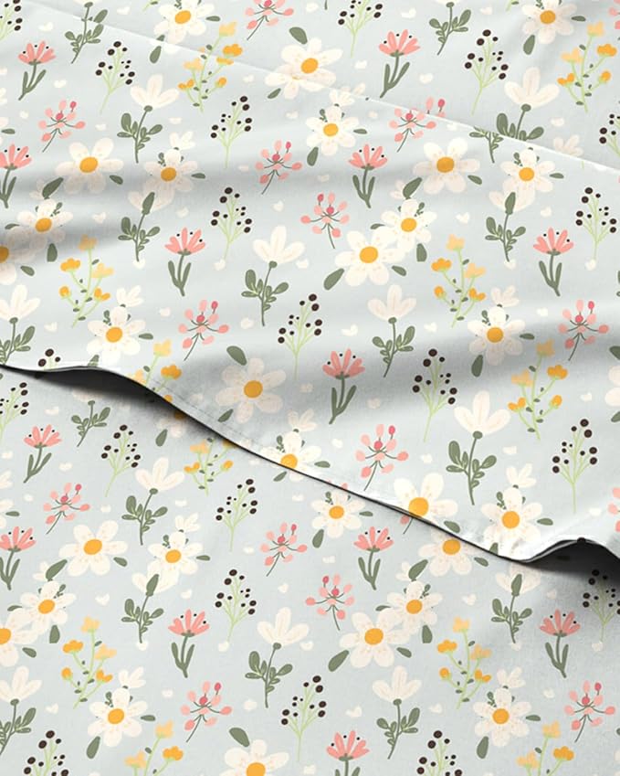 Floral Sheets - Flower Print Bed Sheet Set - 1 Flat, 1 Fitted & 2 Pillowcases w/ Deep Pockets - Comfy, Cozy, Wrinkle & Fade Free - Boho Botanical Bedding - Soft, Breathable & Cooling - King Size Set