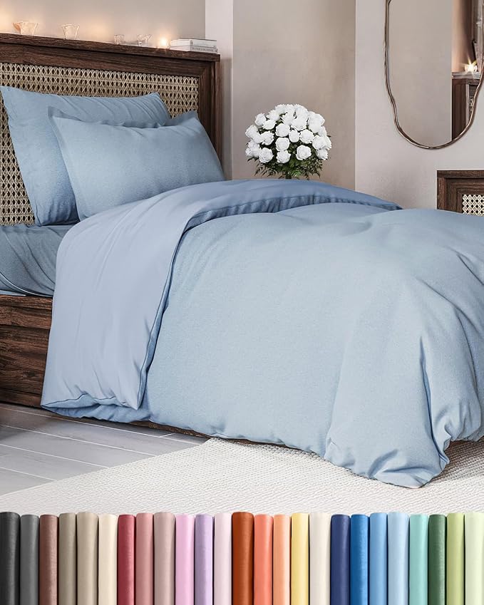 Duvet Cover Twin/Twin XL Size Set - Extra Soft Twin/Twin XL Duvet Cover 68" x 90" with 1 Pillow Sham - Hotel Luxury, Easy Care, Fade Free w/ Zipper Closures & Ties - Cozy & Breathable (Heathered Blue)