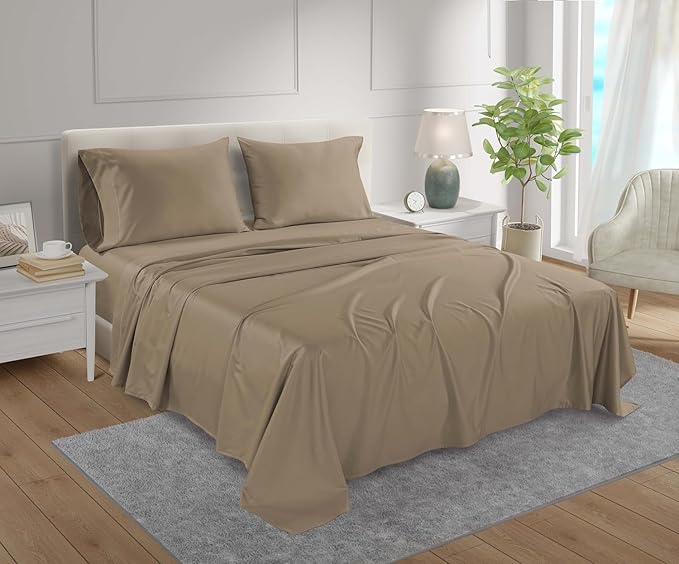 King Sheet Set, 100% Cotton Bed Sheets King Size Sheets 15" Deep Pocket Set, 800 Thread Count Sateen Weave 4 piece Luxury Bedding, Soft & Breathable No Pill Fade Resistant- Taupe