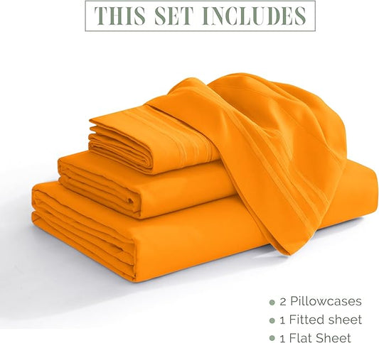 Elegant Comfort Luxurious 1500 Premium Hotel Quality Microfiber 4-Piece Sheet Set, 18-24 Inches Deep - Extra Deep Pocket Sheets - Ultra Soft 4PC Deep Pocket Sheets, King, Orange