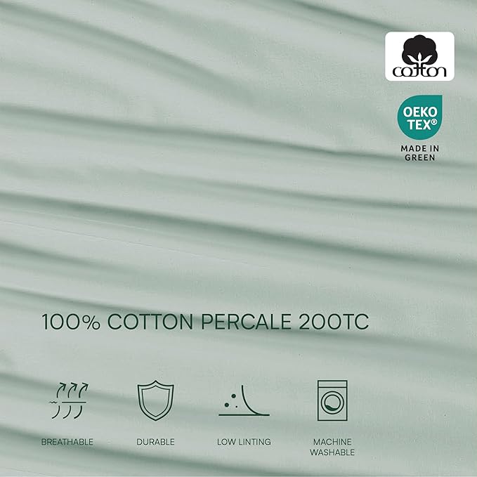 Lacoste 100% Cotton Percale 3-Piece Sheet Set – Cool, Crisp, Matte, and Durable, Oeko-Tex Certified – Solid, Iced Mint, Twin XL