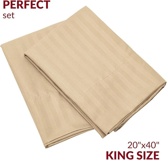 Mellanni Pillow Cases - Luxury, Extra Soft, Cooling Pillow Covers - 2 PC Iconic Collection Pillowcases - Envelope Closure (King 20" x 40", Striped Beige)