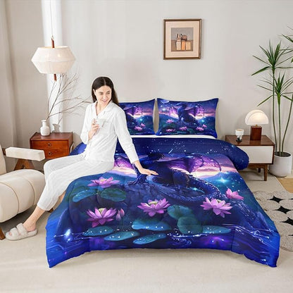 Feelyou Dragon Kids Comforter Set Toddler Size Dragon Stuff Bedding Set Wild Life Duvet Quilt for Kids Boys Girls Bedroom Magic Wildlife Decor Purplish Microfiber Ultra Soft Breathable