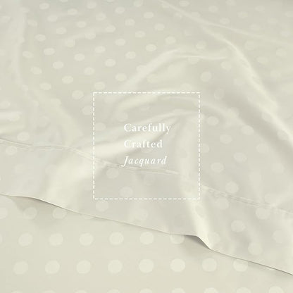 Threadmill Cotton Twin XL Sheet Set | 100% Cotton Sheets for Twin XL Size Bed | Damask Jacquard Sateen Twin XL Bed Sheets Set with 16” Deep Pocket | Soft Breathable 3-Piece Cooling Sheet Set | Ivory