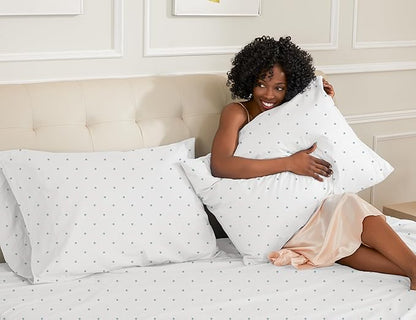 Sunflower King Pillowcases Set of 2, 100% Cotton King Size Pillow Cases 2, 20×40 inches Powder Dots, Soft and Breathable