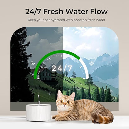 Voluas 2.2L Ceramic Cat Water Fountain with 3 Filter Automatic Pet Fountain | 74oz capacity, ceramic bowl, 4-layer filtration, ultra-quiet pump, faucet and bubbling modes, easy to clean, dishwasher-safe