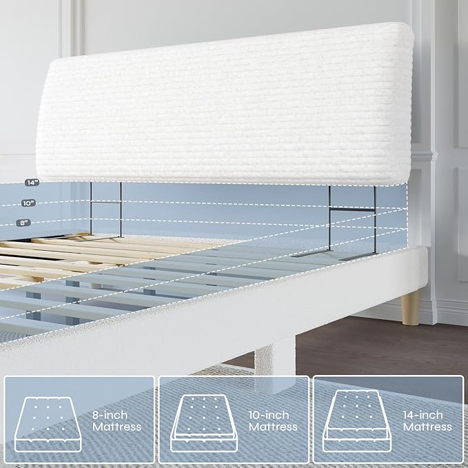 4.7" Upholstered Headboard for King Size Bed, Height Adjustable and Ergonomic Headboard, Easy Assemble, Sturdy and Durable, Corduroy, White